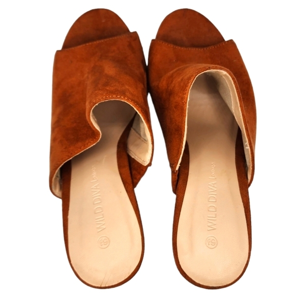 Wild Diva Open Toe 5" Inch Fabric Heels Size 6.5 Brown - Picture 4 of 7